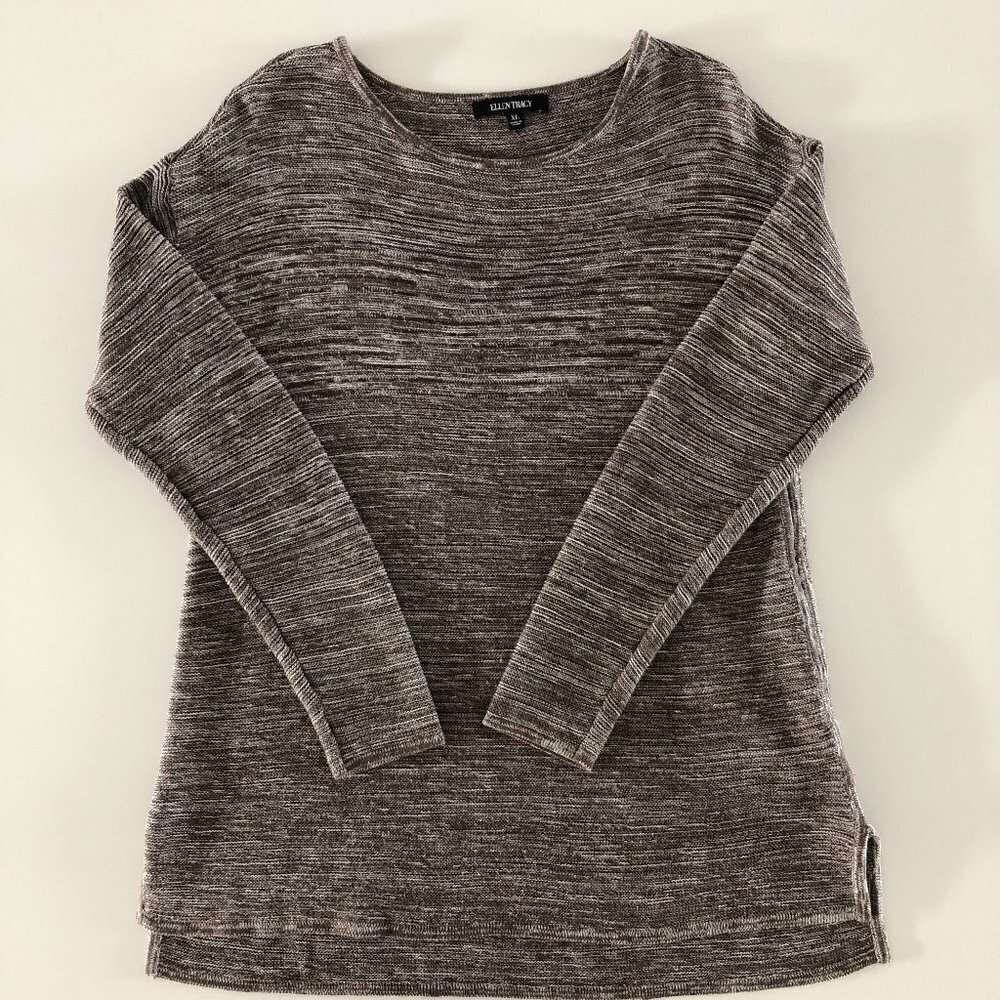 Ellen Tracy Casual Lg Slv Scoop Neck Cotton/Acrylic Sweater Cocoa + Ivory Sz XL